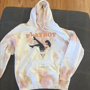 Playboy Peach and White Graphic Hoodie